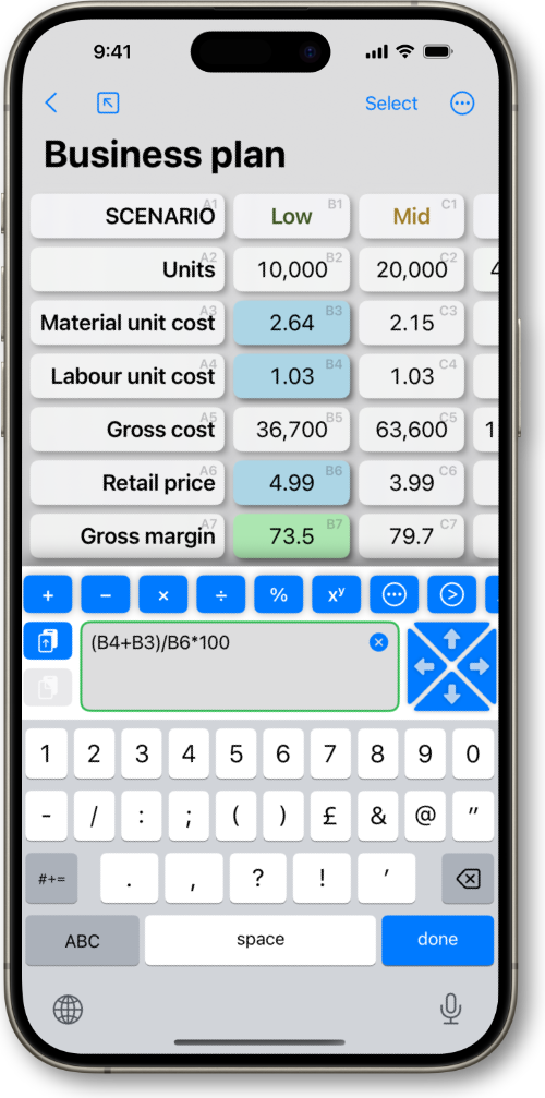 Easy Sheet running on an iPhone